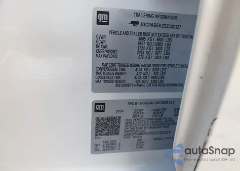 2025 Chevrolet Silverado 1500 2Wd Short Bed Custom z USA, uszkodzony, nr VIN 1GCPABEK2SZ132127